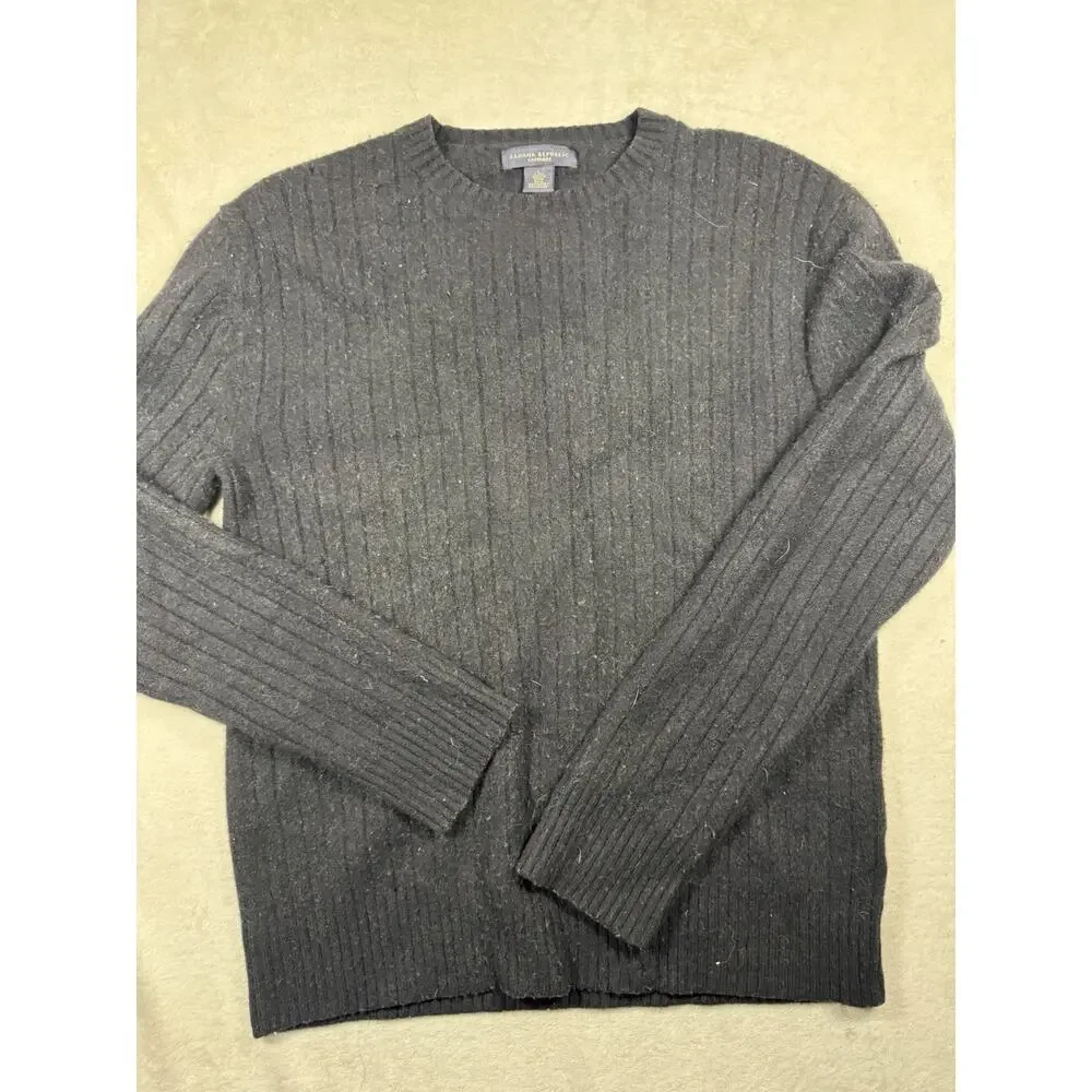Banana Republic Men’s Large 100% Cashmere Sweater Black Cable Knit Crewneck